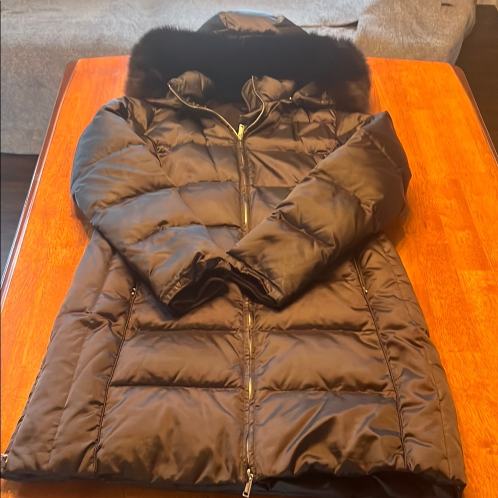 Black Puffer Coat with Fur Trim